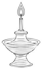 Hand drawn ornate oil lamp with a lit flame