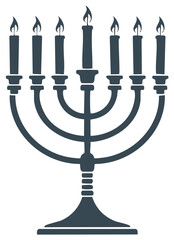 Menorah with Seven Burning Candles Silhouette, Jewish Holiday Celebration