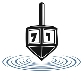 Traditional dreidel illustration, Jewish Hanukkah holiday symbol on the water