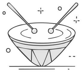 Hand Drawn Drum and Drumsticks with Sparkling Notes