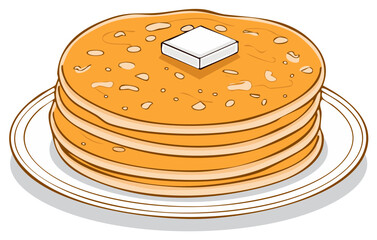 Stack of Pancakes with Butter on a Plate Cartoon Illustration