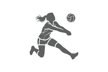 Female Volleyball Player Silhouette Performing Bump Pass Action Sports Vector Illustration Isolated on White