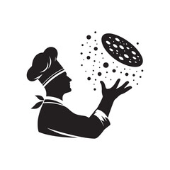 chef tossing pizza dough vector silhouette clip art logo design illustration