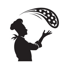 chef tossing pizza dough vector silhouette clip art logo design illustration