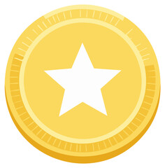 Golden metallic coin with a vibrant white star symbol, ideal for rating, reward, or achievement concepts.