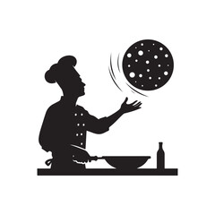 chef tossing pizza dough vector silhouette clip art logo design illustration © MdBadal