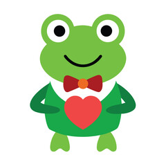 Obraz premium Green frog with red heart and bow tie vector