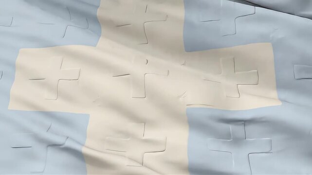 textured plus pattern on a gently waving light blue and beige fabric featuring embossed cross shapes perfect for minimalist abstract backgrounds.