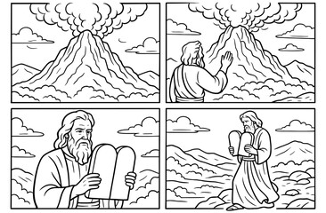 Obraz premium Mount sinai and the ten commandments scene featuring prophet and tablets for religious storytelling and education