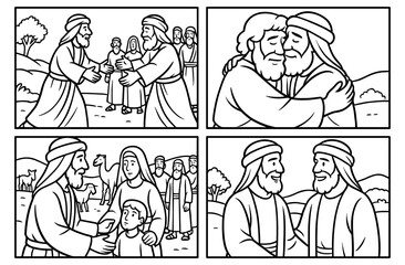Reconciliation of jacob and esau biblical scene for educational and religious content