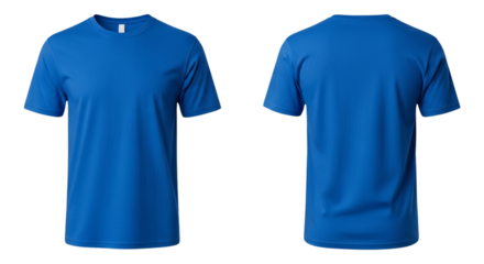 Front and back view of a royal blue t-shirt