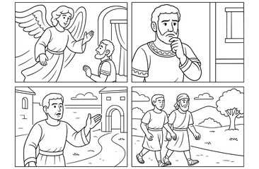 Cornelius' divine encounter in biblical comic panels for educational and religious narration