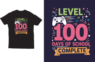 Level 100 Days of School Complete Gaming T‑Shirt Design Vector