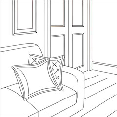 Fototapeta premium Two simple, neutral linen cushions adding a touch of understated elegance to a minimalist space, exuding calm and serenity with a soft, natural light.