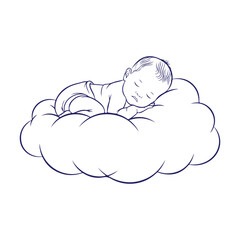 Vector art of a peaceful illustration of a newborn baby sleeping soundly on a fluffy cloud