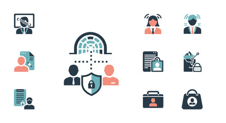 Collection of Flat Icons for Data Protection and Human Resources.