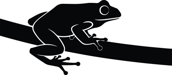 Vector silhouette frog sitting on branch illustration