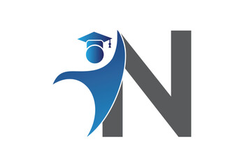 Graduation flat Icon human with latter N design concept