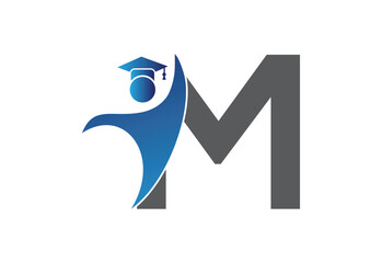 Graduation flat Icon human with latter M design concept