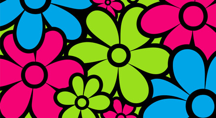 Vibrant Pop Art Flowers: Groovy Neon Floral Repeat Pattern
