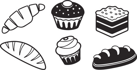 bakery vector icon set bread cake croissant mu