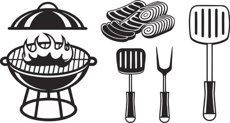 barbecue grill icon set bbq tools meat fire sp