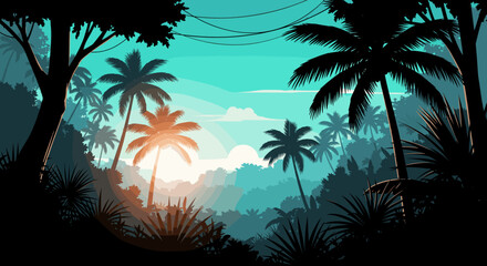 Obraz premium Explore a vibrant tropical paradise with lush palm trees and a dreamy blue sky, perfect for summer travel and adventure themes