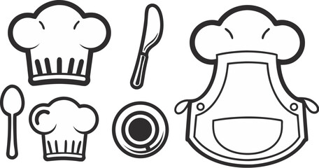 chef icons chef hat apron spoon plate profess