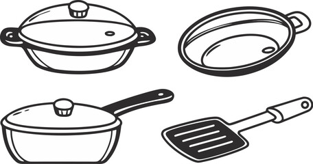 cookware vector icons pan pot lid spatula sol