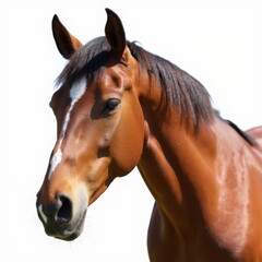 Obraz premium A brown horse with a white stripe on its face is staring at the camera