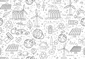 Fototapeta premium Renewable Energy Pattern – Random Layout Monoline Style