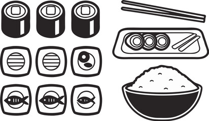 sushi and japanese food icons chopsticks sushi r
