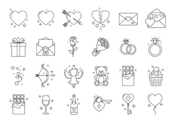Valentine Icons – Monoline Outline Style