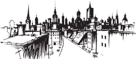 Fototapeta premium Gloomy urban landscape. Hand drawn vector illustration 
