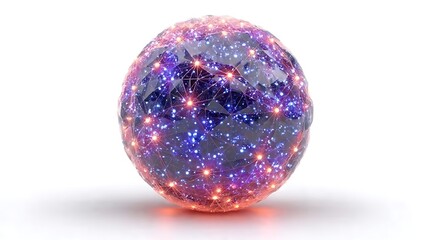 Abstract glowing sphere with interconnected lights and a network design.
