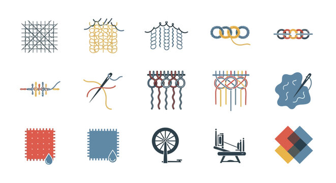 Colorful Icon Set for Textile Arts and Crafts.