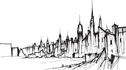 Fototapeta premium Gloomy urban landscape. Hand drawn vector illustration 