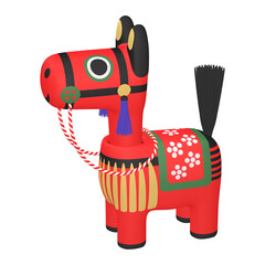 干支のイラスト素材　午年　馬の首振り人形（1_4）　赤　
