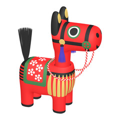 干支のイラスト素材　午年　馬の首振り人形（1_7）　赤　