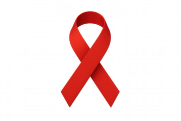 Red ribbon representing aids and hiv awareness, support, solidarity, and hope. Isolated on a transparent background