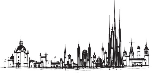 Fototapeta premium Gloomy urban landscape. Hand drawn vector illustration 