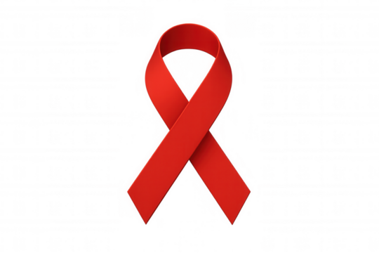 Red ribbon representing aids and hiv awareness, support, solidarity, and hope. Isolated on a transparent background - Powered by Adobe