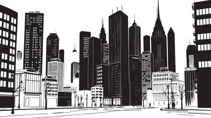 Obraz premium Gloomy urban landscape. Hand drawn vector illustration 