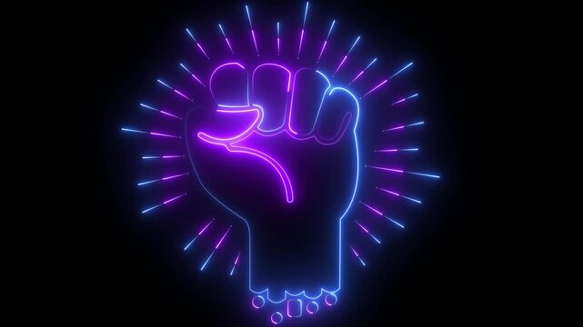 neon glowing fist power animation energy hand icon .Animated neon fist symbol with radiant energy representing strength and action. 4k motion graphics video .