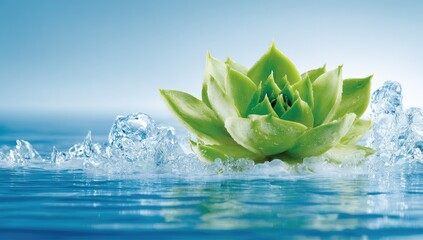 Vibrant green succulent plant rests on a bed of ice.
