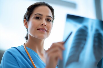 Fototapeta premium Female Doctor Examining a Chest X-ray in a Hospital