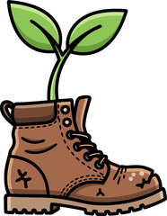 A green sprout emerges from an old work boot, symbolizing growth, new life, and opportunities after losing a job due to automation.