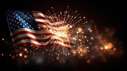 Celebration of Independence Day With Fireworks and an American Flag Display