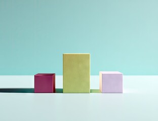 Three pastel-colored cube display stands against a mint-green backdrop.