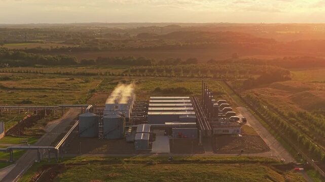 Aerial sunset view of Google data center captured by drone
